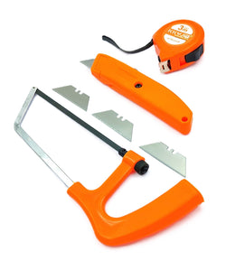 Buyohlic International Hand Tool Set 1 Pc x Mini Hacksaw Hand Saw, 1 x Utility Knife 1 x 3 Mtr Measuring Tap Small Combos
