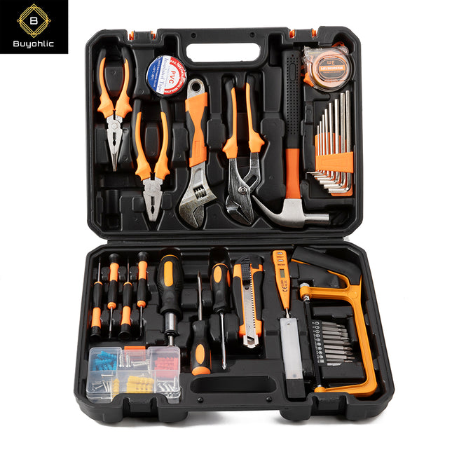Buyohlic 36 Pcs Complete Repair General Hand Tool Set for Men Women - Household Tool Kit for Home Improvement with Hammer & Pliers Set & Ratchet Wrench & Socket & Portable Tool Box Case