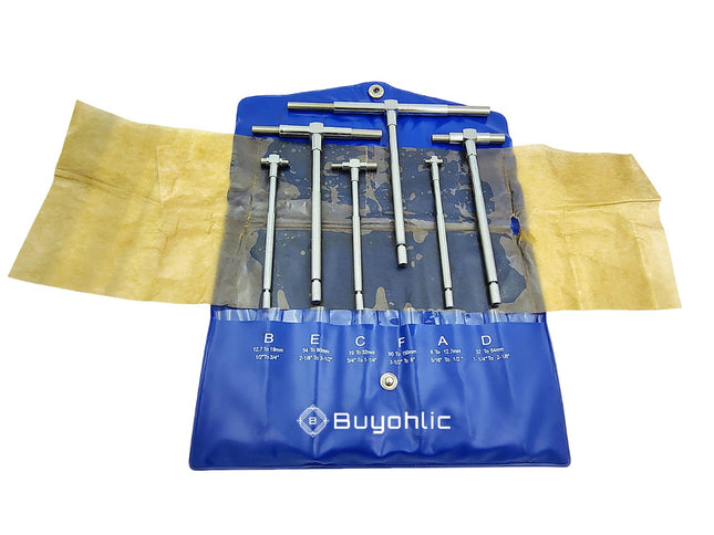 5/16'' to  6'' Telescoping Gage Set of 6 pcs T-Bore Hole Gauges Satin Chrome Finished