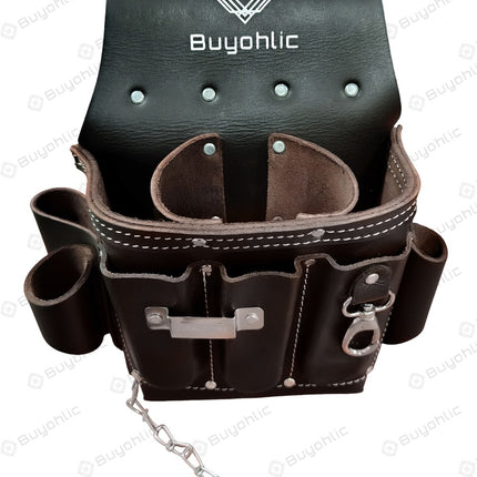 Electrician Tool Pouch Bag , Professional Multi-Pocket Organizer I Top Grain Leather