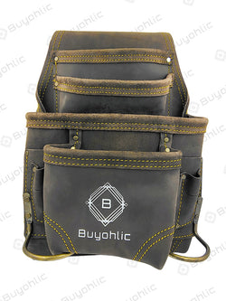 Heavy- Duty Leather Tool Pouch Bag for Drywall Contractors, Oil-Tanned Belt Pouches with Hammer Loop, Tool Organizer
