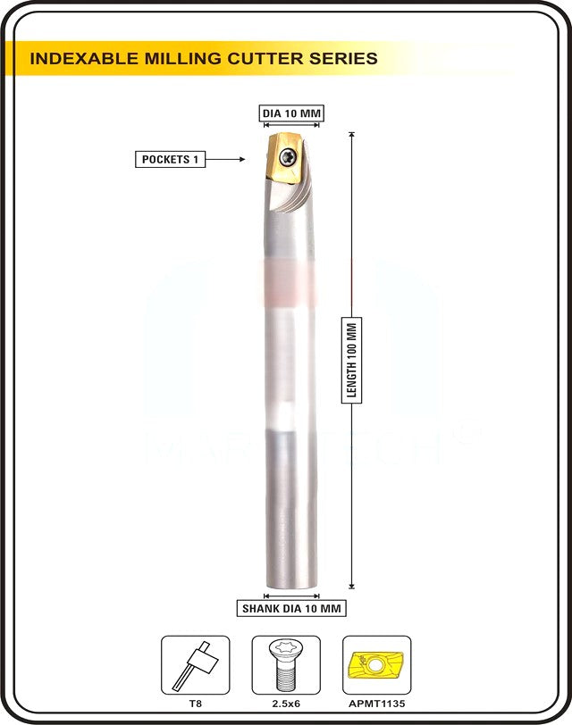 Indexable Insert Endmill 10MM II  Single POCKET II 10 Pcs APMT1135 Carbide Inserts Free
