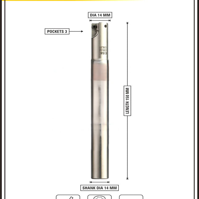Indexable Insert Endmill 14MM II 3 Pocket II 10 Pcs JDMT0702 Carbide Inserts Free