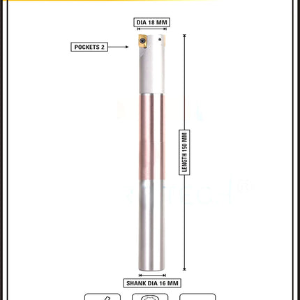 Indexable Insert Endmill 18 MM II 2 POCKET II 10 Pcs APMT1135 Carbide Inserts Free