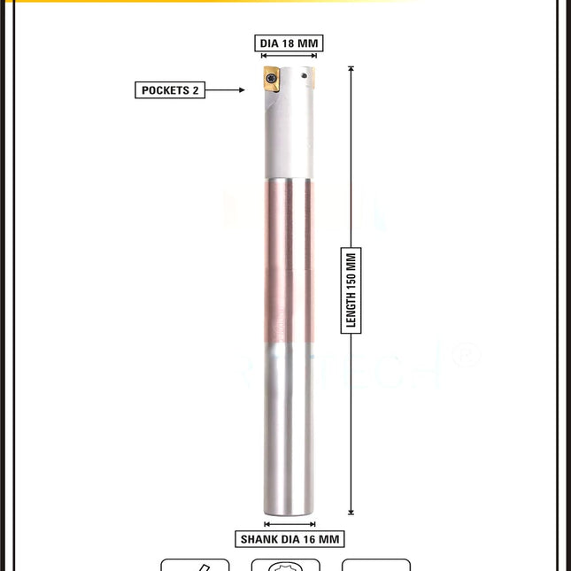 Indexable Insert Endmill 18 MM II 2 POCKET II 10 Pcs APMT1135 Carbide Inserts Free