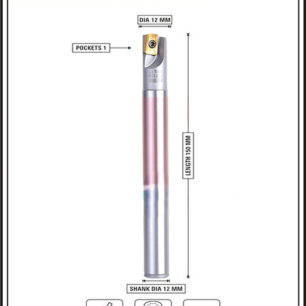 Indexable Insert Endmill 12MM II  Single POCKET II 10 Pcs APMT1135 Carbide Inserts Free