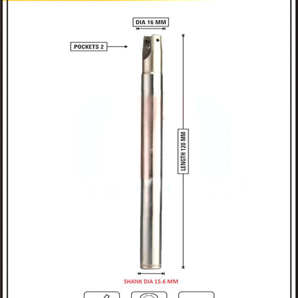 Indexable Insert Endmill 16MM II 2 Pocket II 10 Pcs APMT1135 Carbide Inserts Free