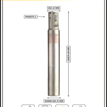 Indexable Insert Endmill 32MM II 2 Pocket II 10 Pcs JDMW12 Carbide Inserts Free