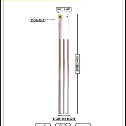 Indexable Insert Endmill 18 MM II 2 POCKET II 10 Pcs APMT1135 Carbide Inserts Free