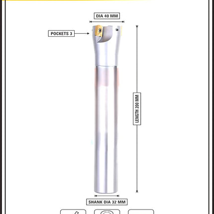 Indexable Insert Endmill 40 MM II 3 Pocket II 10 Pcs APMT1604 Carbide Inserts Free