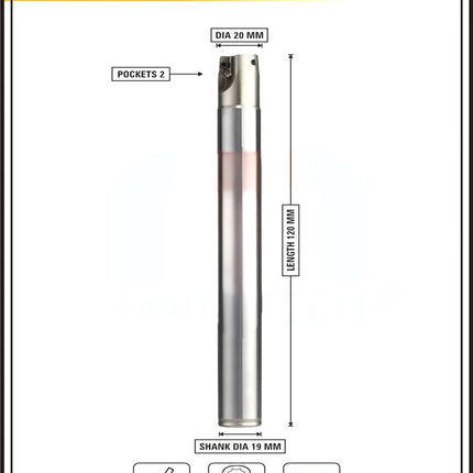 Indexable Insert Endmill 20 MM ~ Shank 19 / 20 mm II Pack of APMT1135 Carbide 10 x Inserts Free