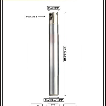 Indexable Insert Endmill 20 MM ~ Shank 19 / 20 mm II Pack of APMT1135 Carbide 10 x Inserts Free