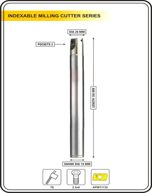 Indexable Insert Endmill 20 MM ~ Shank 19 / 20 mm II Pack of APMT1135 Carbide 10 x Inserts Free