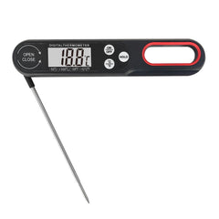 Digital meat thermometer with probe showing temperature reading