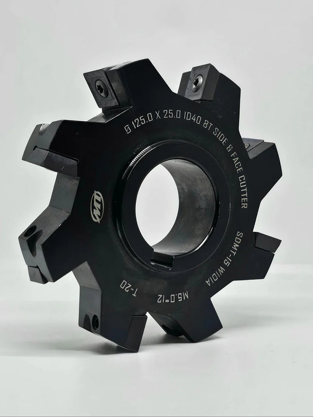 Side Face Mill Roughing Cutter, 160mm Diameter, 12 Pocket, 32mm Bore, 10x5mm Keyway, for SPMG14 Inserts, Both Side Milling