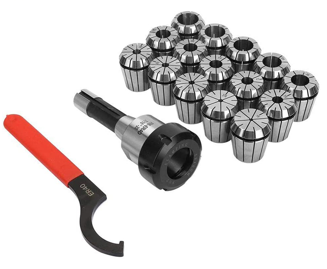 Buyohlic 15 Pc ER40 Precision Collet Set with R8 Bridgeport Shank Holder & Wrench Milling & Drilling