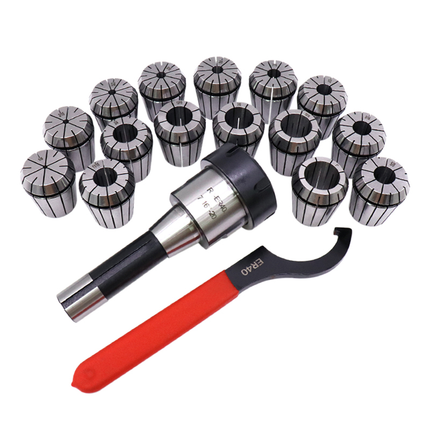 Buyohlic 15 Pc ER40 Precision Collet Set with R8 Bridgeport Shank Holder & Wrench Milling & Drilling