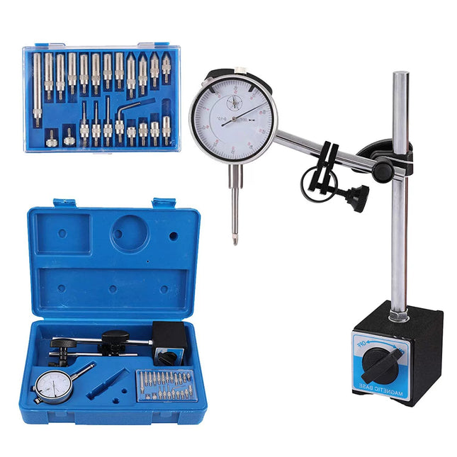 Buyohlic Dial Indicator Set 0–1" (0.001" Resolution) with Magnetic Base & 22-Piece Tip Kit – Ideal for 3D Printing & Workshop Use (176 lb Pull)