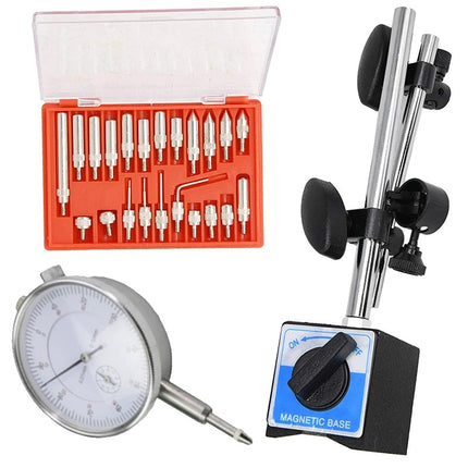Buyohlic Dial Indicator Set 0–1" (0.001" Resolution) with Magnetic Base & 22-Piece Tip Kit – Ideal for 3D Printing & Workshop Use (176 lb Pull)