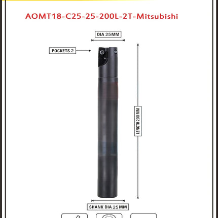Indexable Insert Endmill 25MM II 2 Pocket II 10 Pcs AOMT184808 Carbide Inserts Free
