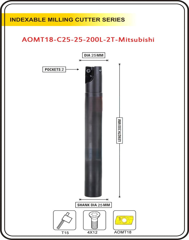 Indexable Insert Endmill 25MM II 2 Pocket II 10 Pcs AOMT184808 Carbide Inserts Free