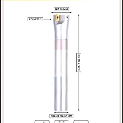 Indexable Insert Endmill 40 MM II 3 Pocket II 10 Pcs APMT1604 Carbide Inserts Free