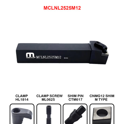 MCLNL / MCLNR Turning Holder for CNMG1204 Insert – 2020 & 2525 Shank, Left & Right Hand