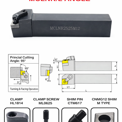 MCLNL / MCLNR Turning Holder for CNMG1204 Insert – 2020 & 2525 Shank, Left & Right Hand