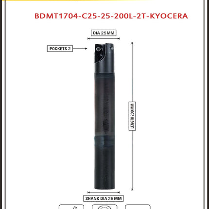 Indexable Insert Endmill 200 Length II 10 Pcs BDMT1704 Carbide Inserts Free