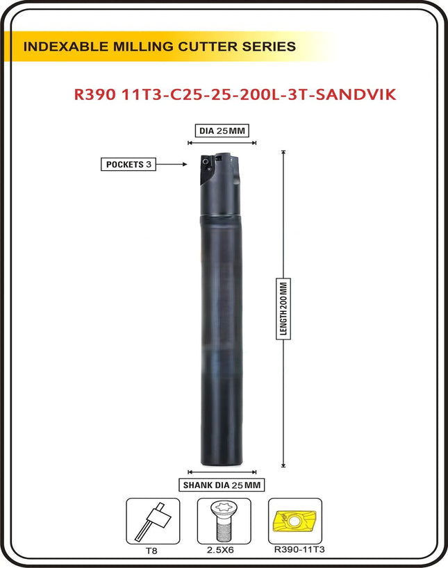 Indexable Insert Endmill 200 Length II 10 Pcs R39011T3 Carbide Inserts Free