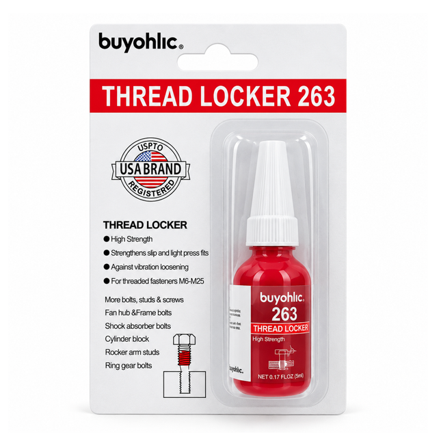 Thread Locker Red 263 -10ml High Strength Removable Thread Lock Glue for Nuts, Bolts, & Fasteners, Screw Glue to Prevent Loosening & Corrosion
