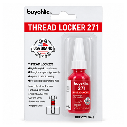 Thread Locker Red 271 -10ml High Strength Low Viscosity Removable Thread Lock Glue for Nuts, Bolts, & Fastener, Screw Glue to Prevent Loosening & Corrosion