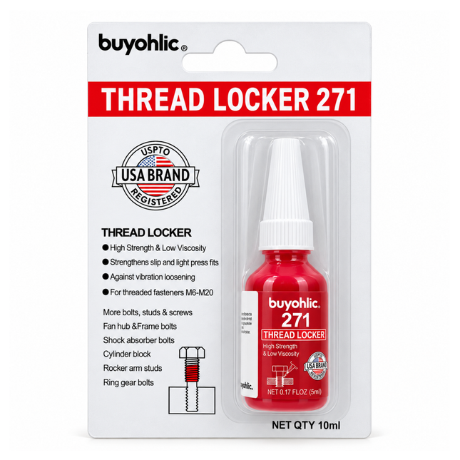 Thread Locker Red 271 -10ml High Strength Low Viscosity Removable Thread Lock Glue for Nuts, Bolts, & Fastener, Screw Glue to Prevent Loosening & Corrosion