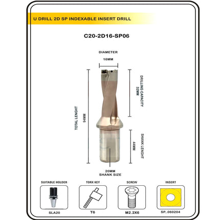 Indexable Insert U Drill 15.5 MM II Weldon Shank II Through Coolant II 10 pcs Carbide Inserts FREE