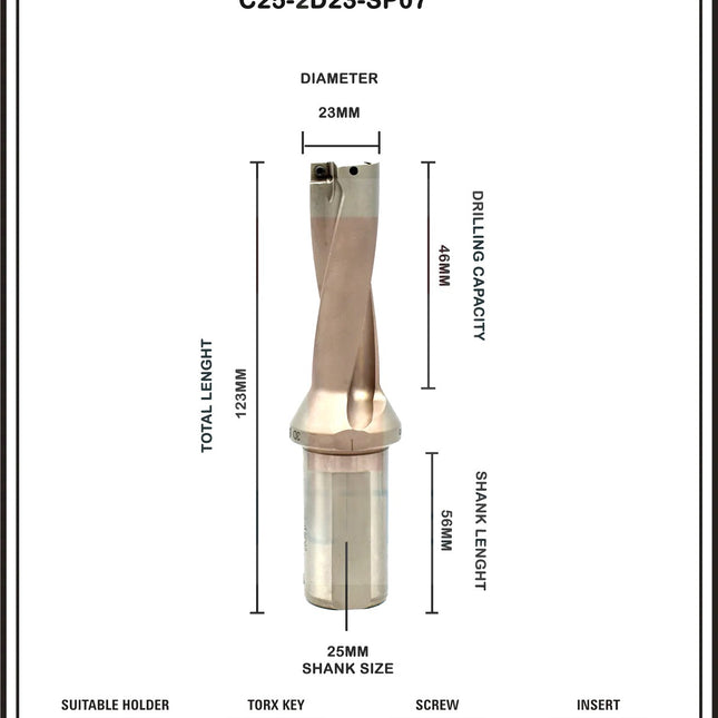 Indexable Insert U Drill 23 MM II Weldon Shank II Through Coolant II 10 pcs Carbide Inserts FREE