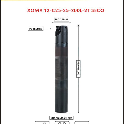 Diameter 32 mm I Shank 25 mm ~ Indexable Insert Endmill 200 Length II 10 Pcs XOMX1204 Carbide Inserts Free