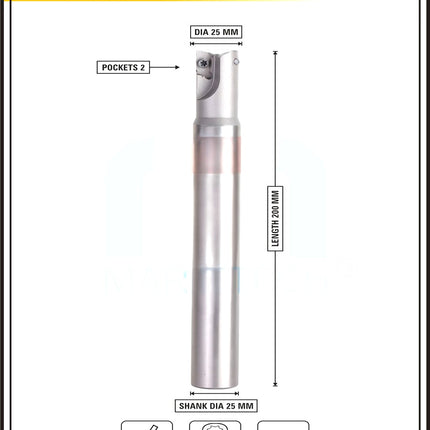 Indexable Insert Endmill 25MM II 2 Pocket II 10 Pcs JDMT1505 Carbide Inserts Free