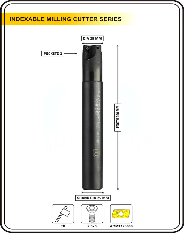Indexable Insert Endmill 25MM II 3 Pocket II 10 Pcs AOMT123608 Carbide Inserts Free