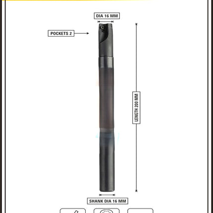 Indexable Insert Endmill 16 MM II 2 Pocket II 10 Pcs AOMT123608 Carbide Inserts Free