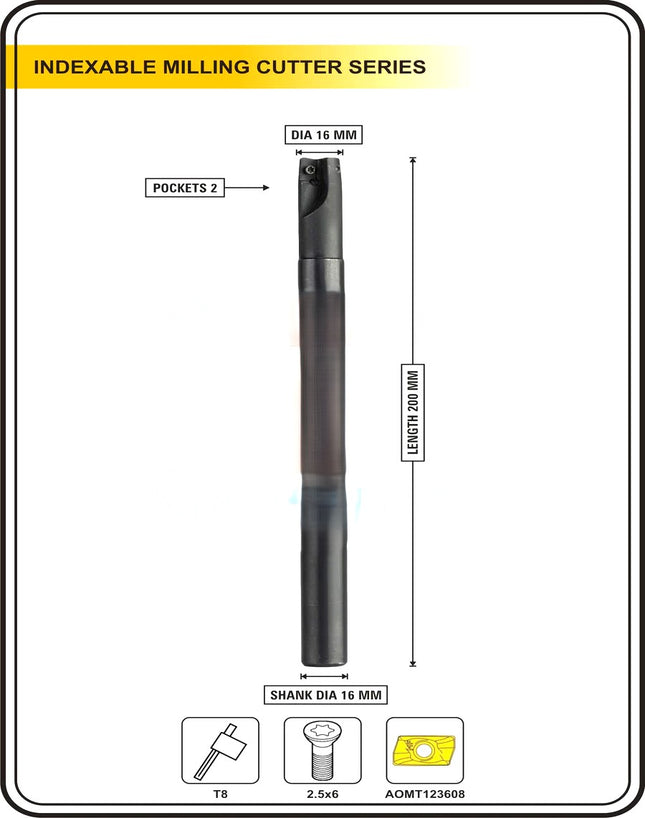 Indexable Insert Endmill 16 MM II 2 Pocket II 10 Pcs AOMT123608 Carbide Inserts Free