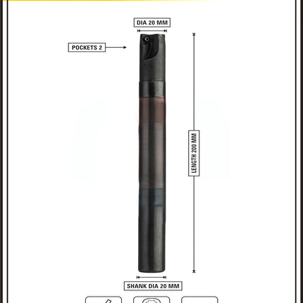 Indexable Insert Endmill 20MM II 2 Pocket II 10 Pcs AOMT123608 Carbide Inserts Free
