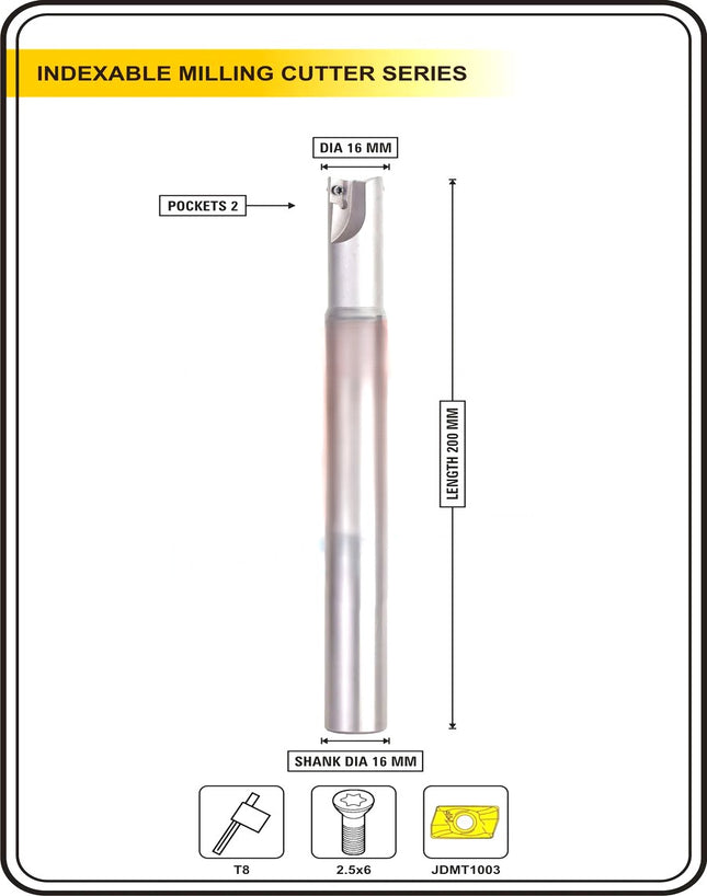 Indexable Insert Endmill 16 MM II 2 Pocket II 10 Pcs JDMT1003 Carbide Inserts Free