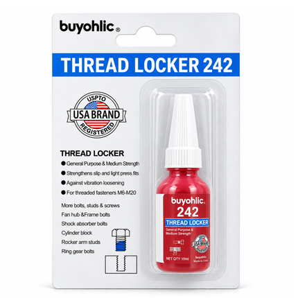 Thread Locker Red 242 -10ml Medium Strength General Purposes Removable Thread Lock Glue for Nuts, Bolts, & Fasteners, Screw Glue to Prevent Loosening & Corrosion