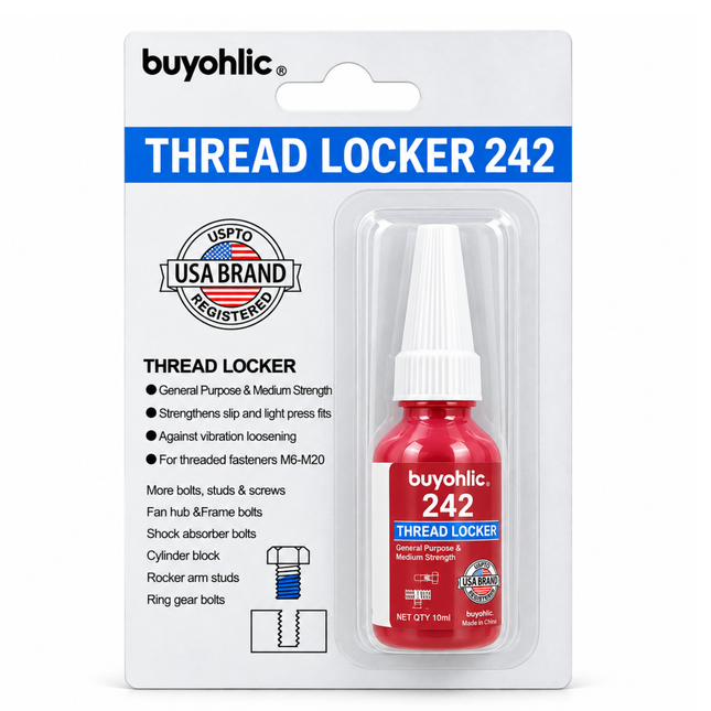 Thread Locker Red 242 -10ml Medium Strength General Purposes Removable Thread Lock Glue for Nuts, Bolts, & Fasteners, Screw Glue to Prevent Loosening & Corrosion