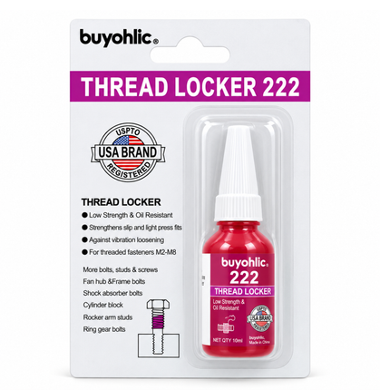 Thread Locker Red 222 -10ml Low Strength Oil Resistant Removable Thread Lock Glue for Nuts, Bolts, & Fasteners, Screw Glue to Prevent Loosening & Corrosion