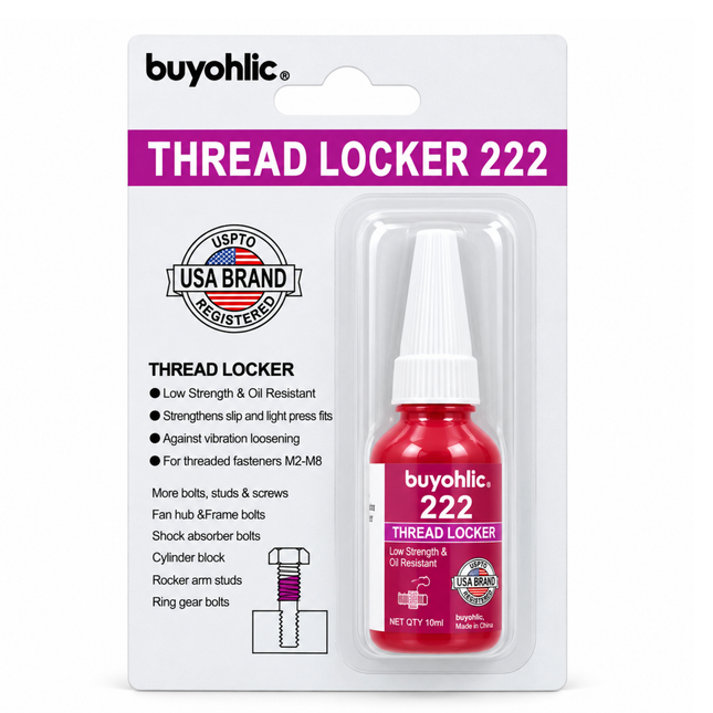 Thread Locker Red 222 -10ml Low Strength Oil Resistant Removable Thread Lock Glue for Nuts, Bolts, & Fasteners, Screw Glue to Prevent Loosening & Corrosion