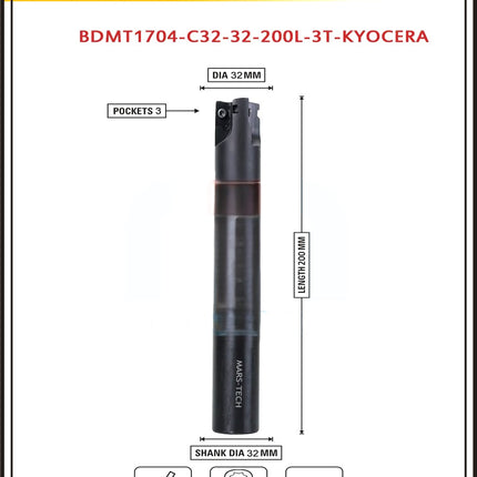 Indexable Insert Endmill 200 Length II 10 Pcs BDMT1704 Carbide Inserts Free