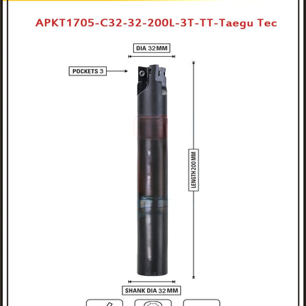 Indexable Insert Endmill 32MM II 3 Pocket II 10 Pcs APKT1705 Carbide Inserts Free