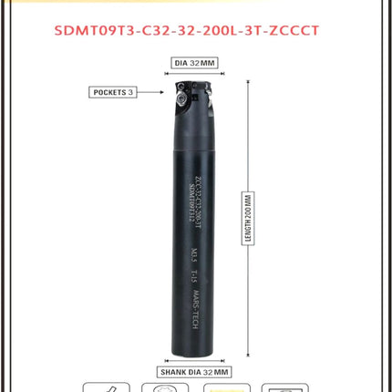 Indexable Insert Endmill 200 Length II 10 Pcs SDMT09T3 Carbide Inserts Free
