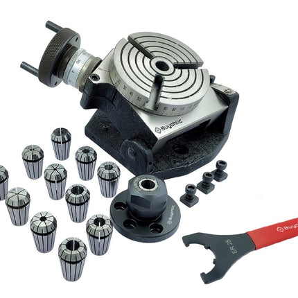 4" | 100mm Tilting 3 slot Rotary table with ER Adopter & T-nuts with Spanner
